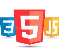 Illustration des trois technologies web fondamentales - logos officiels de CSS3 (bouclier bleu), HTML5 (bouclier rouge avec le "5") et JavaScript (bouclier jaune avec "JS"). Les piliers du développement front-end.