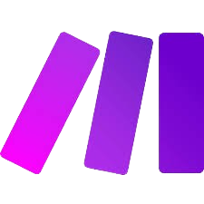 Logo Make - trois rectangles inclinés en dégradé de violet (rose fuchsia, violet moyen, violet foncé). Plateforme d'automatisation de workflows et d'intégration d'applications.
