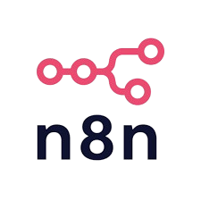 Logo n8n avec une icône de nœuds connectés en rose et le texte n8n en bleu marine