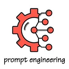 Logo Prompt Engineering - engrenage rouge avec un schéma de nœuds connectés à l'intérieur, symbolisant l'intelligence artificielle et l'automatisation. Texte "prompt engineering" en dessous. Compétence en rédaction d'instructions pour les outils IA.